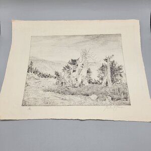 Landscape Scrub Trees Art Print Unframed Black White Signed Lester E Varian